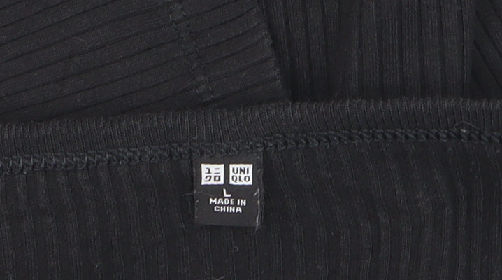 Uniqlo Women Black Ribbed Cotton Long Sleeve Pullover Jumper Size L