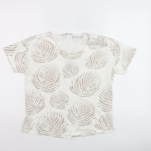 Fransa Women Beige Leaf Print Cotton Short Sleeve T-Shirt M
