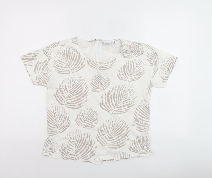 Fransa Women Beige Leaf Print Cotton Short Sleeve T-Shirt M
