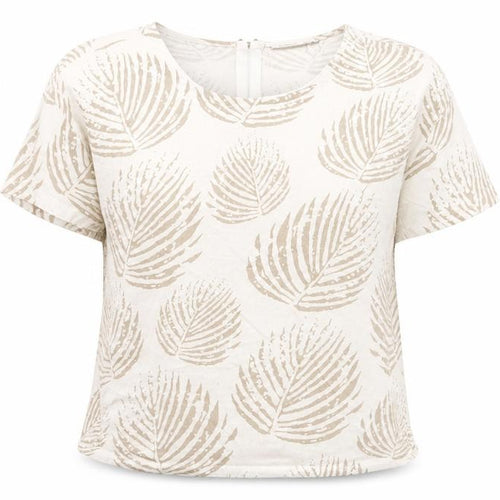 Fransa Women Beige Leaf Print Cotton Short Sleeve T-Shirt M