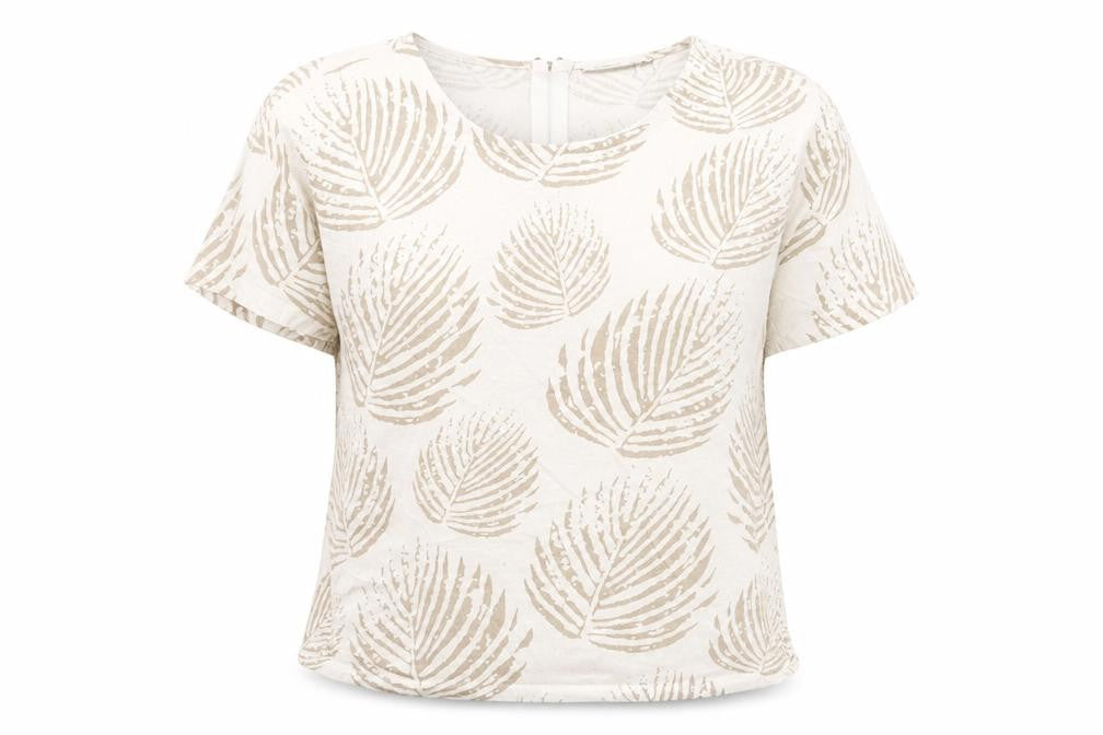 Fransa Women Beige Leaf Print Cotton Short Sleeve T-Shirt M