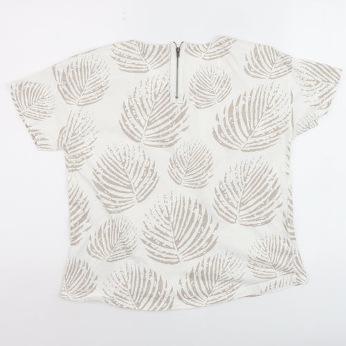 Fransa Women Beige Leaf Print Cotton Short Sleeve T-Shirt M
