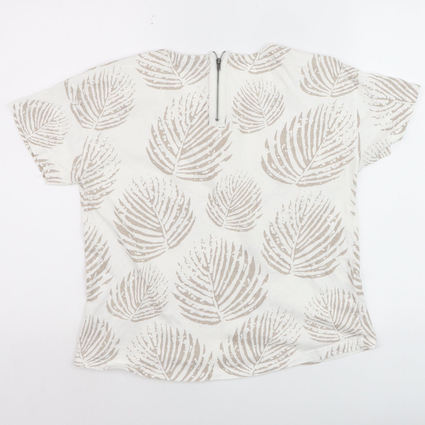 Fransa Women Beige Leaf Print Cotton Short Sleeve T-Shirt M