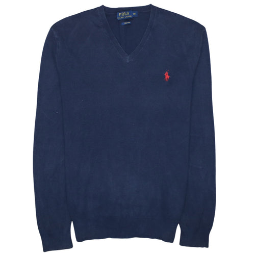 Polo Ralph Lauren Men's Blue V-Neck Cotton Jumper XS