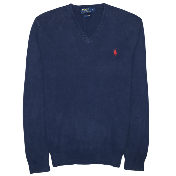 Polo Ralph Lauren Men's Blue V-Neck Cotton Jumper XS