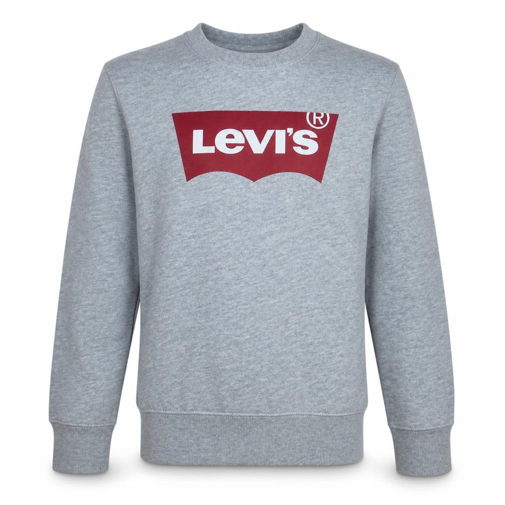 Front view of Levi's boys’ grey crew neck logo sweatshirt, size 12, years cotton blend