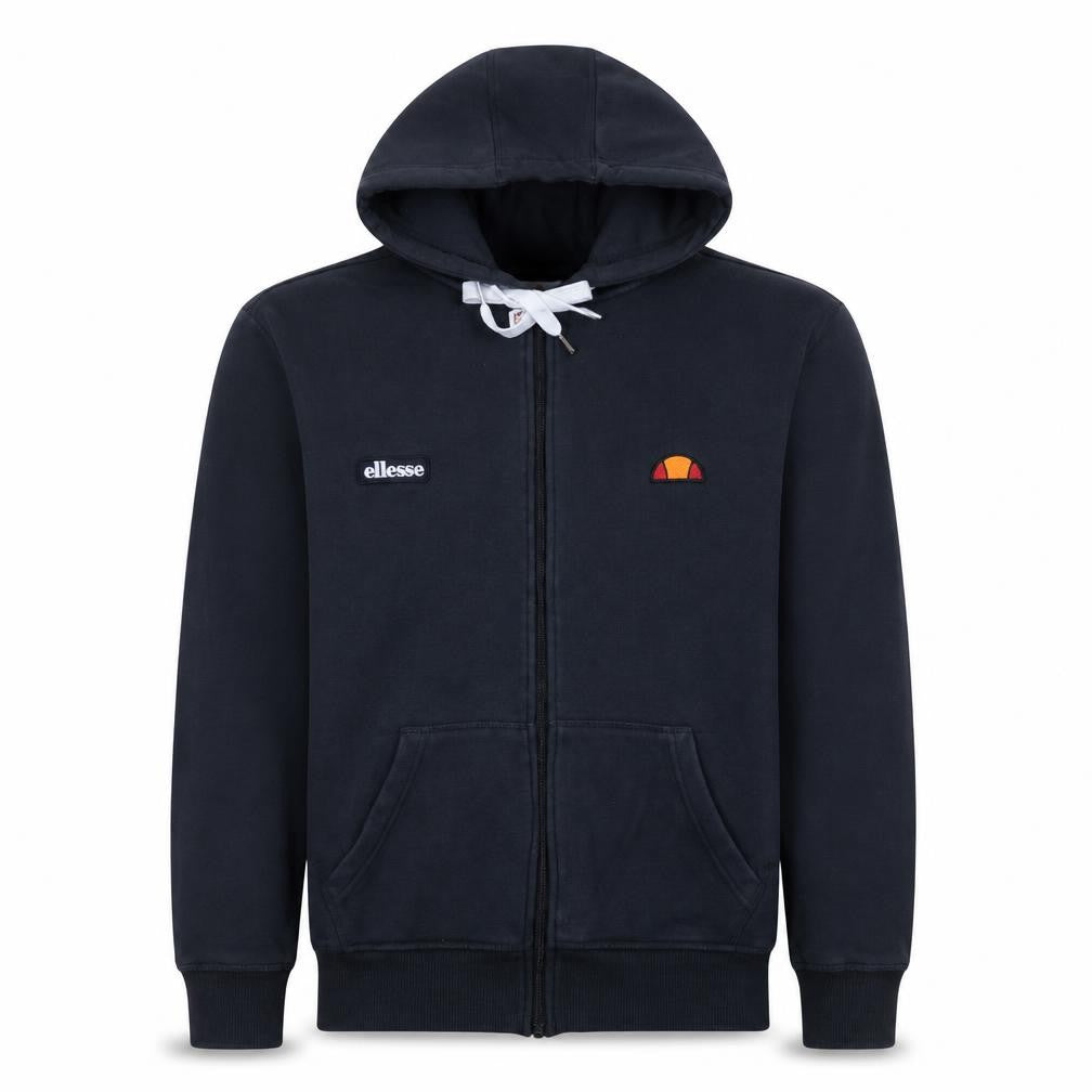 Front view of Ellesse Men's Black XS Full Zip Hoodie with Logo