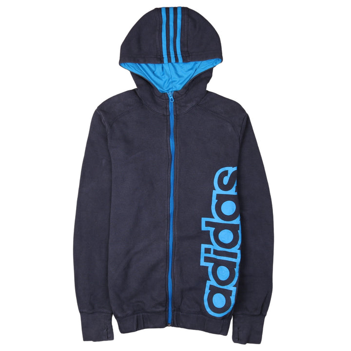 Adidas Boys Blue Full Zip Hoodie 15-16 Years Logo Fleece Sweatshirt