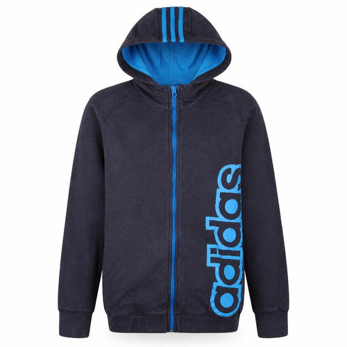 Adidas Boys Blue Full Zip Hoodie 15-16 Years Logo Fleece Sweatshirt