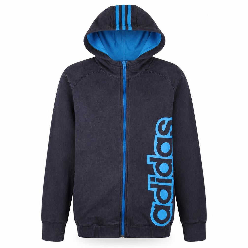 Adidas Boys Blue Full Zip Hoodie 15-16 Years Logo Fleece Sweatshirt