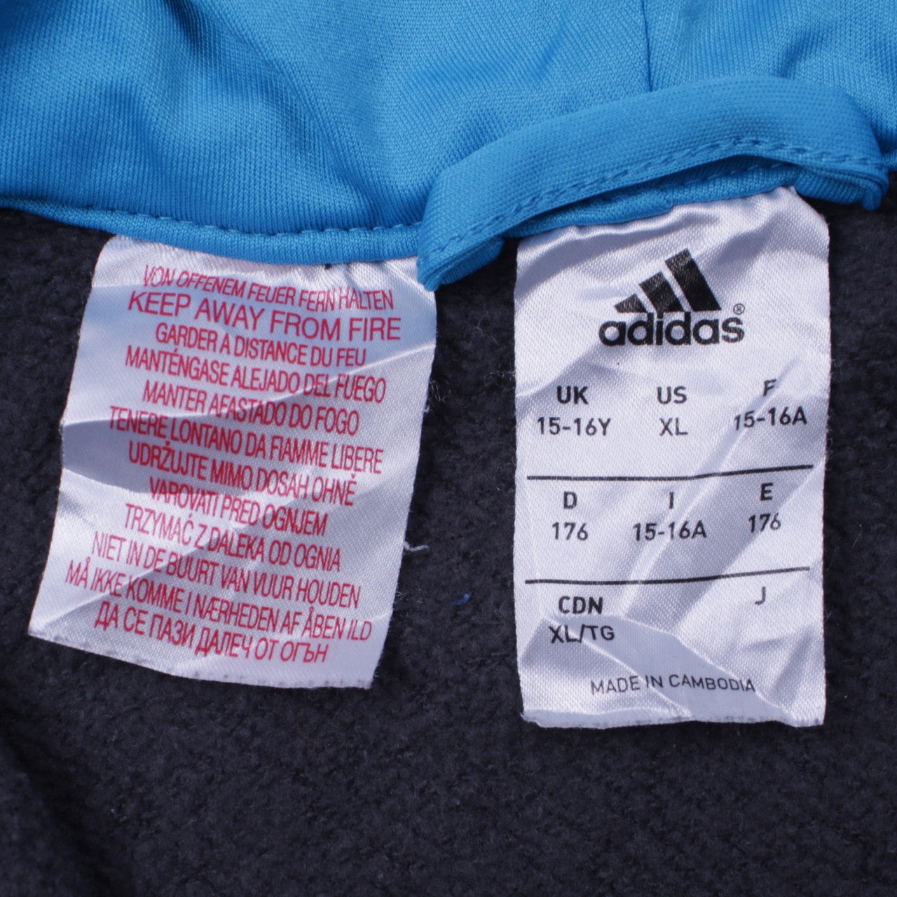 Adidas Boys Blue Full Zip Hoodie 15-16 Years Logo Fleece Sweatshirt