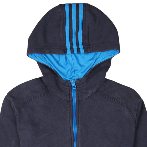 Adidas Boys Blue Full Zip Hoodie 15-16 Years Logo Fleece Sweatshirt