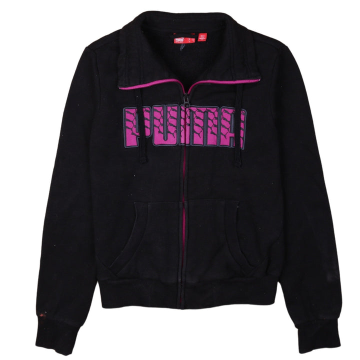 Puma Women's Black Size 8 Track Jacket Full Zip Logo Fleece