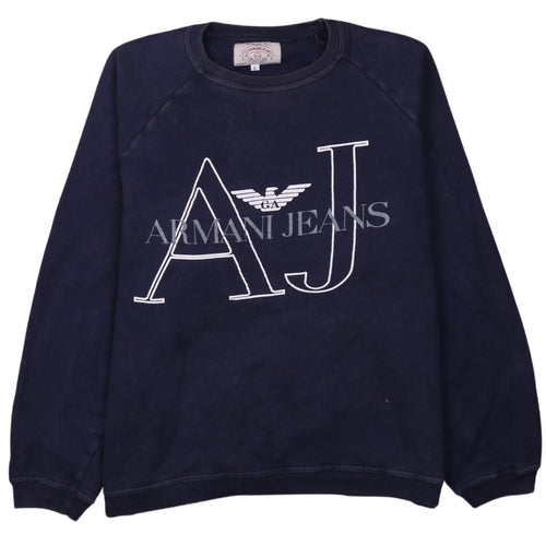 Armani Jeans Men's Blue Large Pullover Logo Sweatshirt