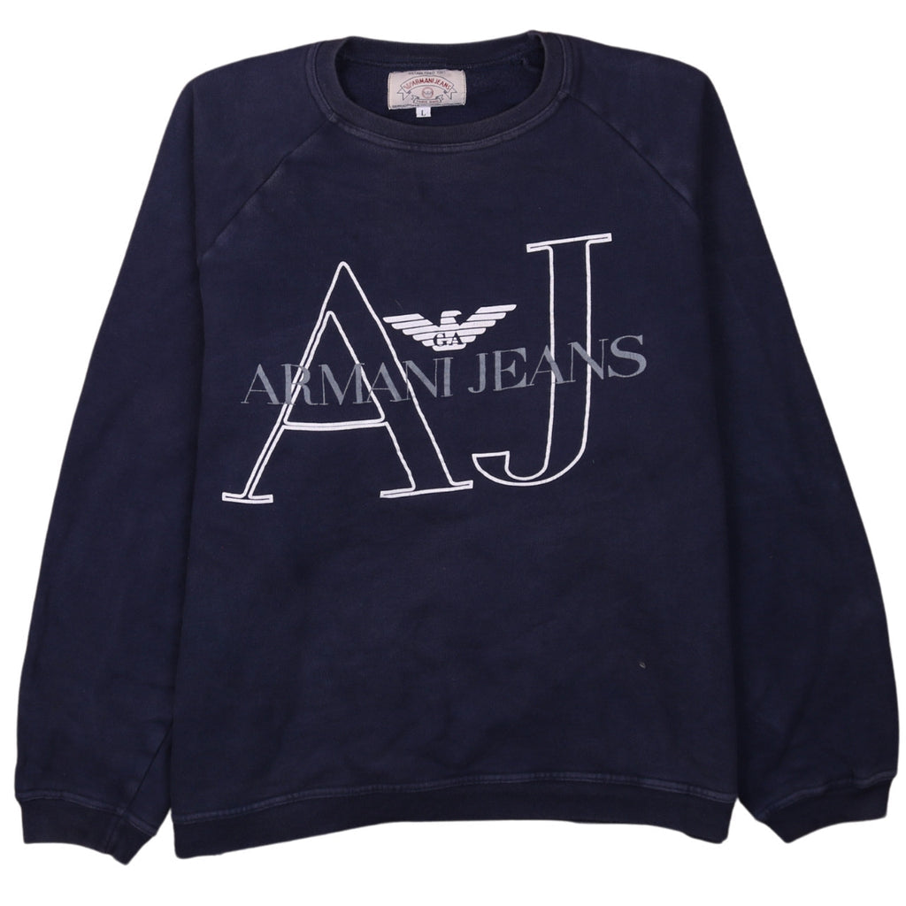 Armani Jeans Men's Blue Large Pullover Logo Sweatshirt