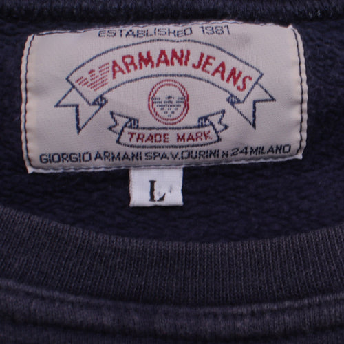 Armani Jeans Men's Blue Large Pullover Logo Sweatshirt