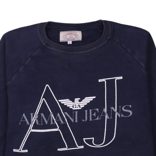 Armani Jeans Men's Blue Large Pullover Logo Sweatshirt