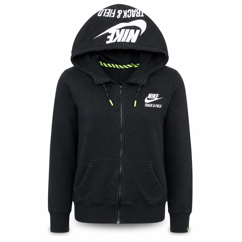 Front view of Nike Women's Black Full Zip Hoodie Small Track & Field Logo