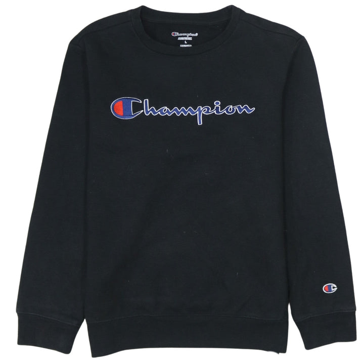 Champion Boys Black Pullover Sweatshirt L Embroidered Logo Crew Neck
