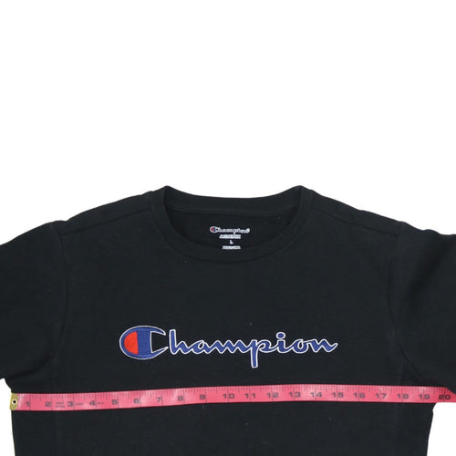 Champion Boys Black Pullover Sweatshirt L Embroidered Logo Crew Neck