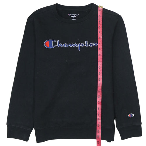 Champion Boys Black Pullover Sweatshirt L Embroidered Logo Crew Neck