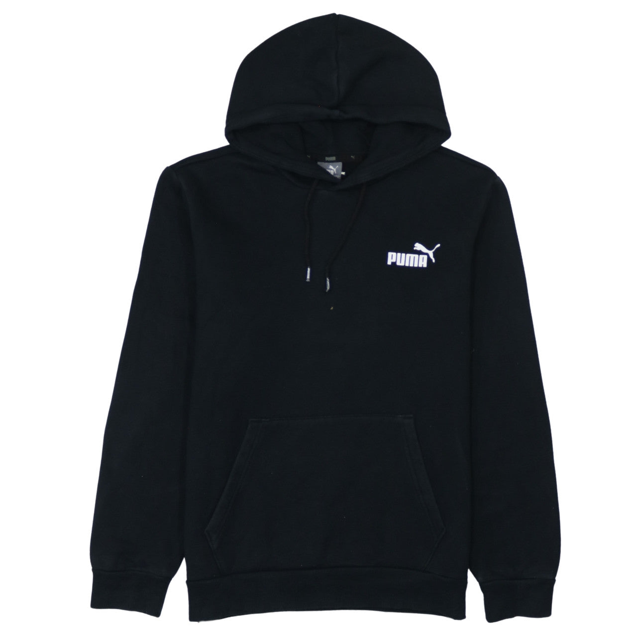 Puma Women's Black Small Pullover Hoodie with Logo and Kangaroo Pocket