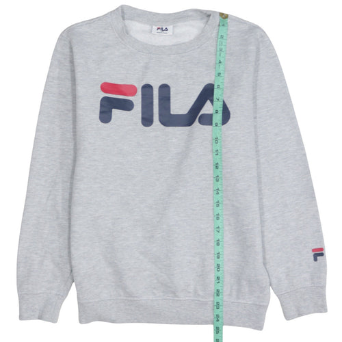 Fila Mens Grey XS Pullover Sweatshirt Crew Neck Logo Print