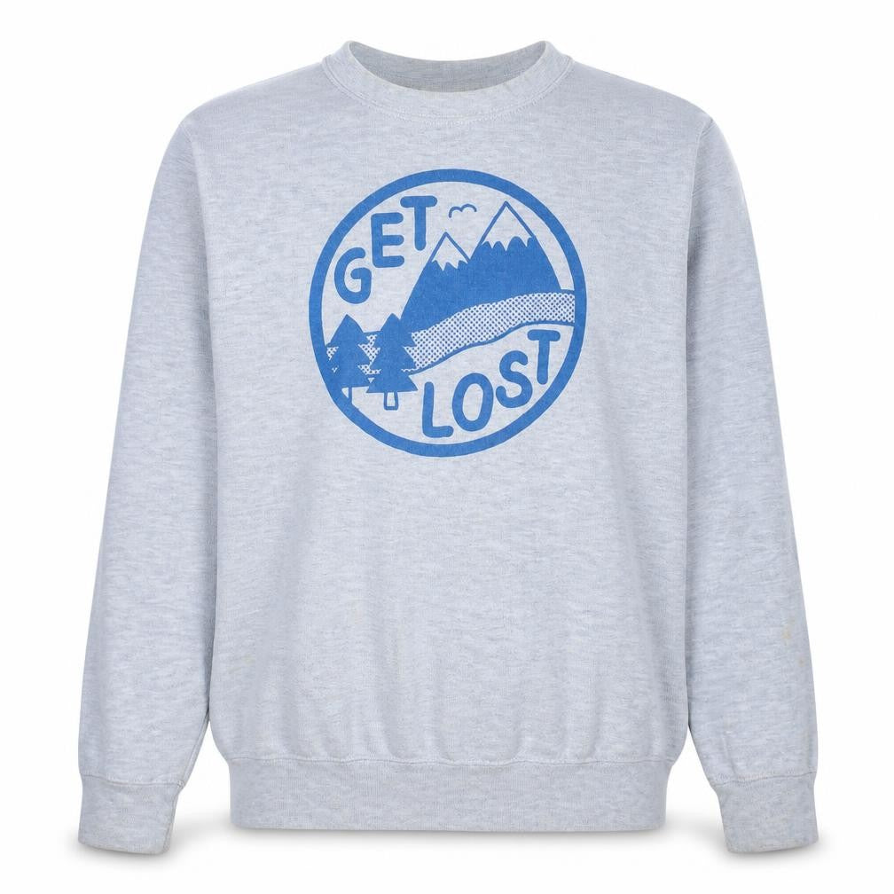Front view of hello DODO Men's Grey 'Get Lost' Pullover Sweatshirt M