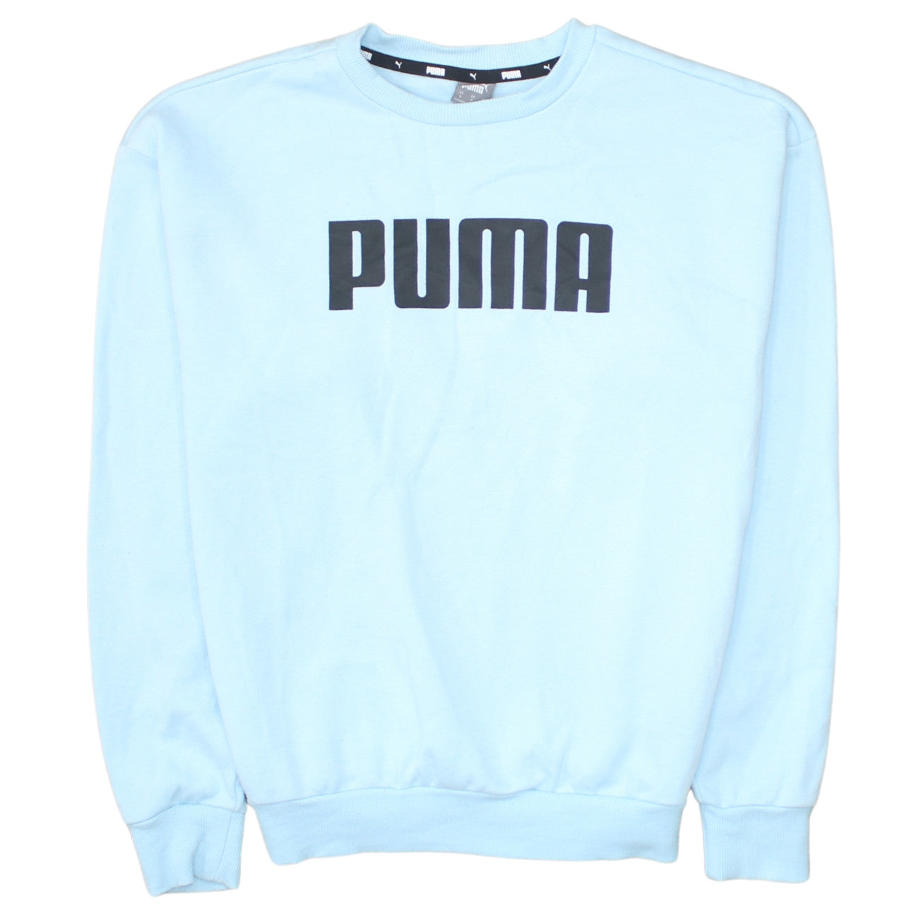 Puma Men's Blue Pullover Sweatshirt S Crew Neck Logo Fleece