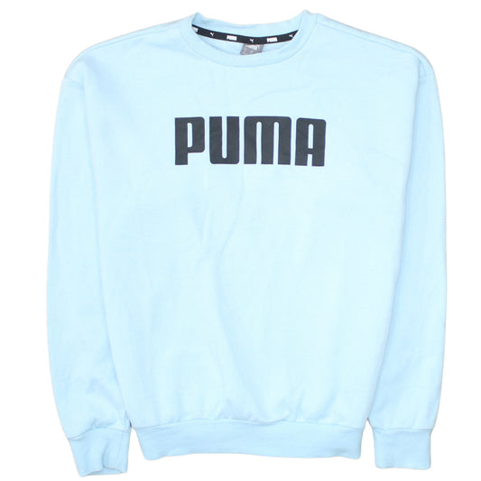 Puma Men's Blue Pullover Sweatshirt S Crew Neck Logo Fleece