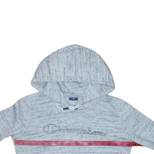 Champion Womens Grey Hoodie Medium Pullover Cotton Blend Logo Sweatshirt