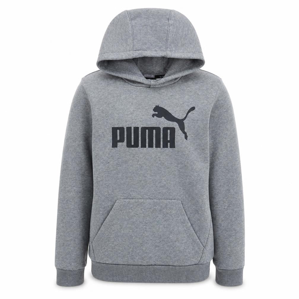 Front view of Puma boys’ grey pullover hoodie 11-12 years logo graphic sweatshirt