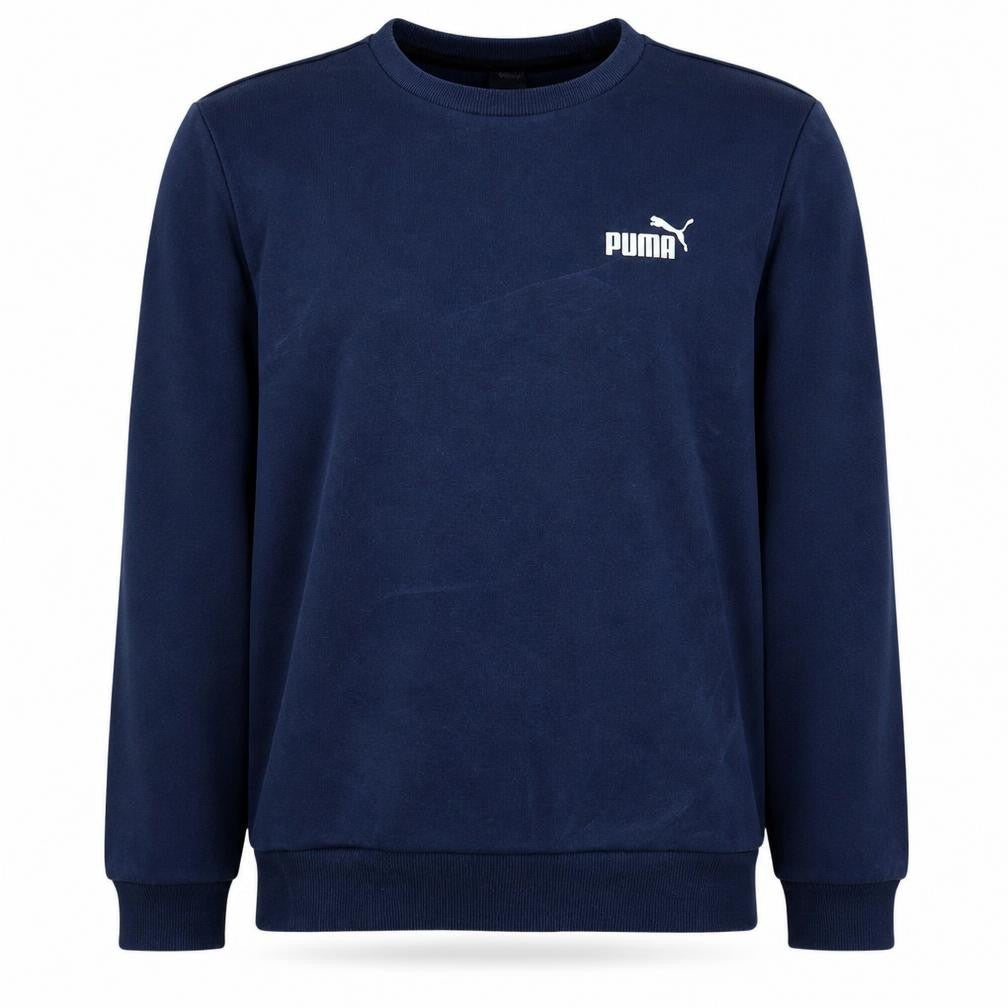Front view of Puma men’s navy blue crew neck sweatshirt l classic fit