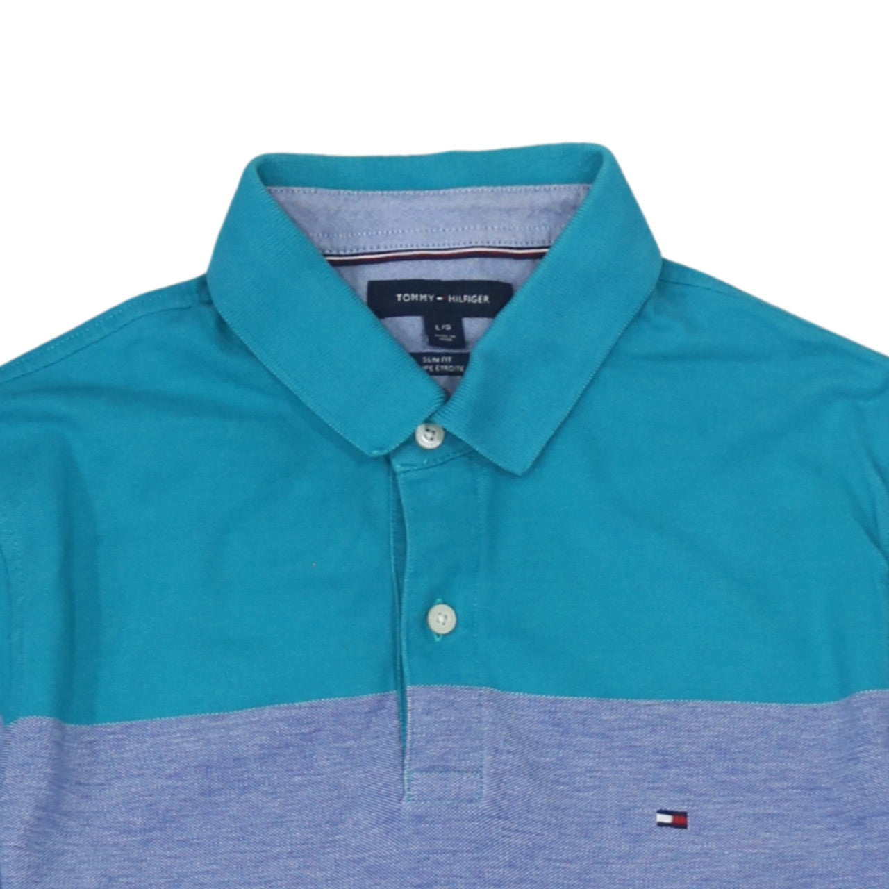 Tommy Hilfiger Men's Blue Slim Fit Colourblock Polo Shirt L