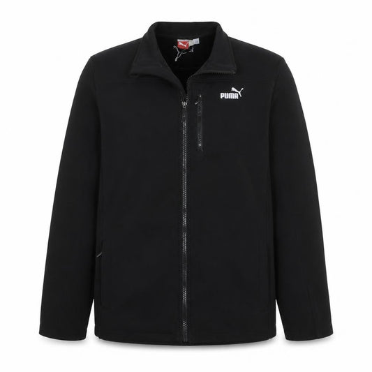 Front view of Puma boys’ black xl softshell zip up active jacket