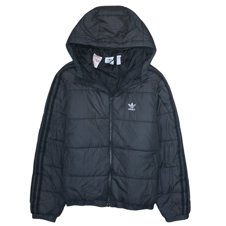 Adidas Boys Black Hooded Puffer Jacket 13-14 Years Lined Full Zip