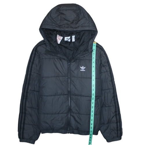 Adidas Boys Black Hooded Puffer Jacket 13-14 Years Lined Full Zip