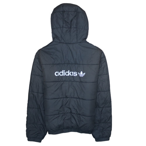 Adidas Boys Black Hooded Puffer Jacket 13-14 Years Lined Full Zip