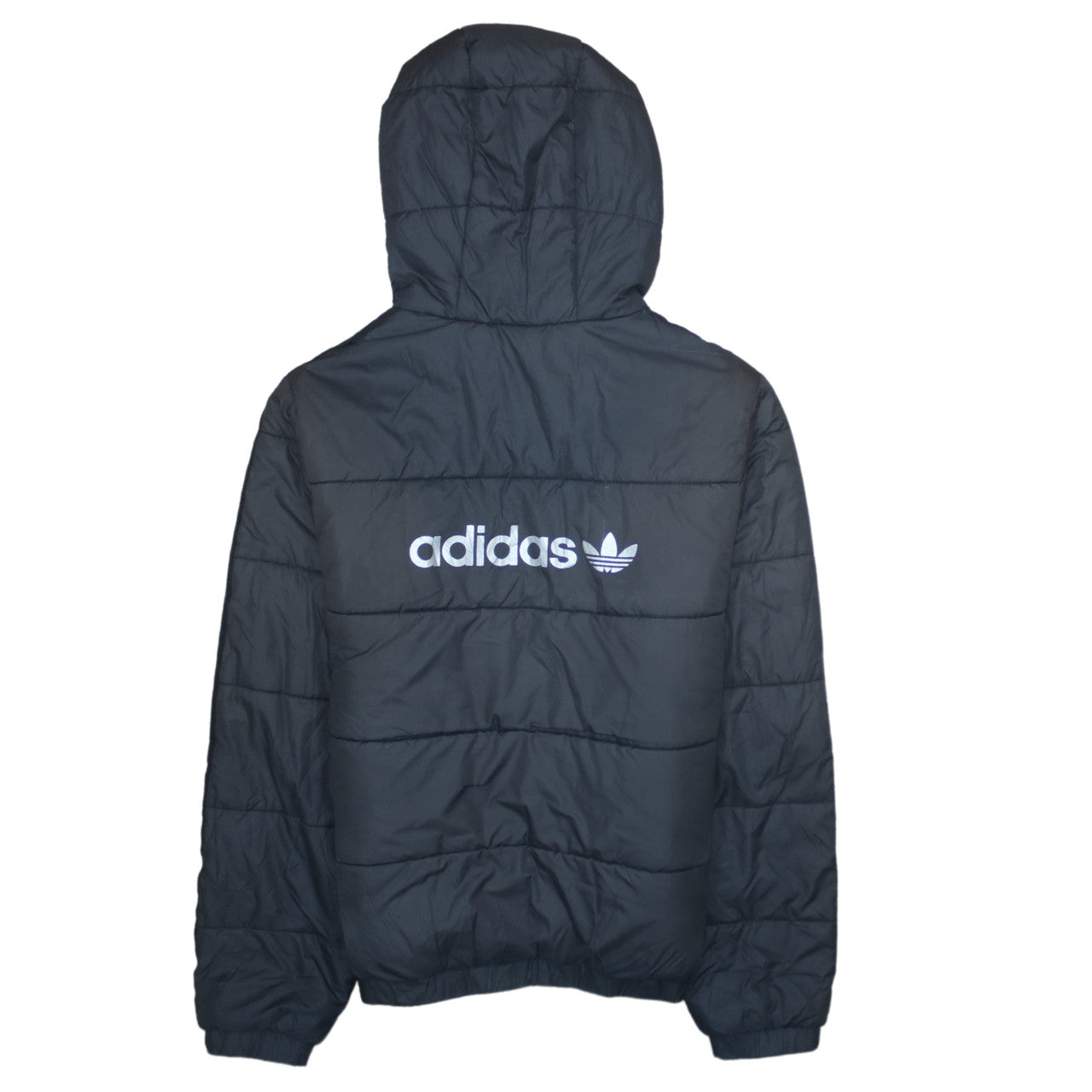 Adidas Boys Black Hooded Puffer Jacket 13-14 Years Lined Full Zip