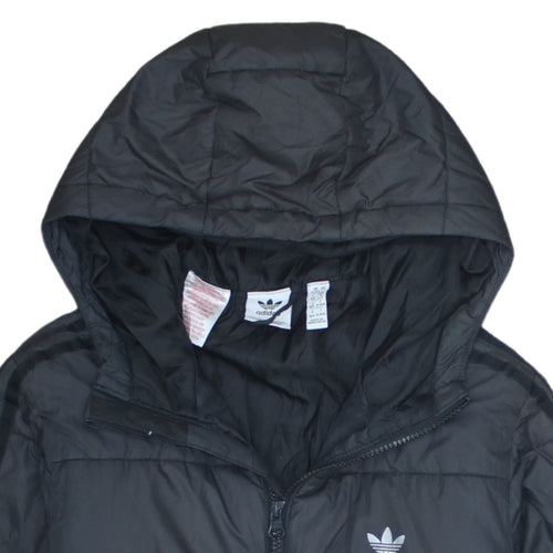 Adidas Boys Black Hooded Puffer Jacket 13-14 Years Lined Full Zip