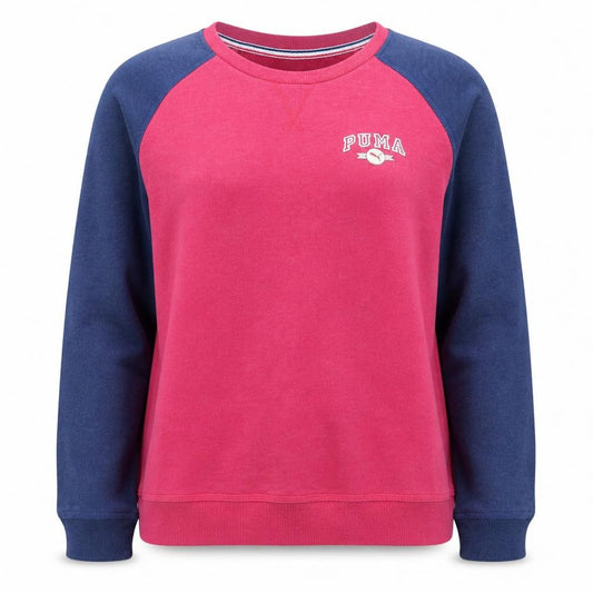 Front view of Puma women’s pink & blue raglan sleeve pullover sweatshirt, size UK 14