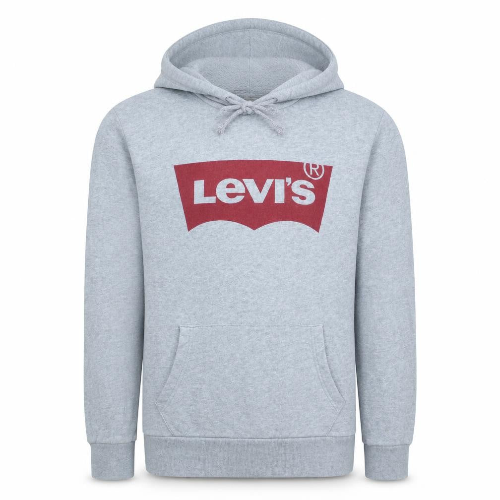 Front view of Levi's Men's Grey Logo Pullover Hoodie, size L, Regular Fit