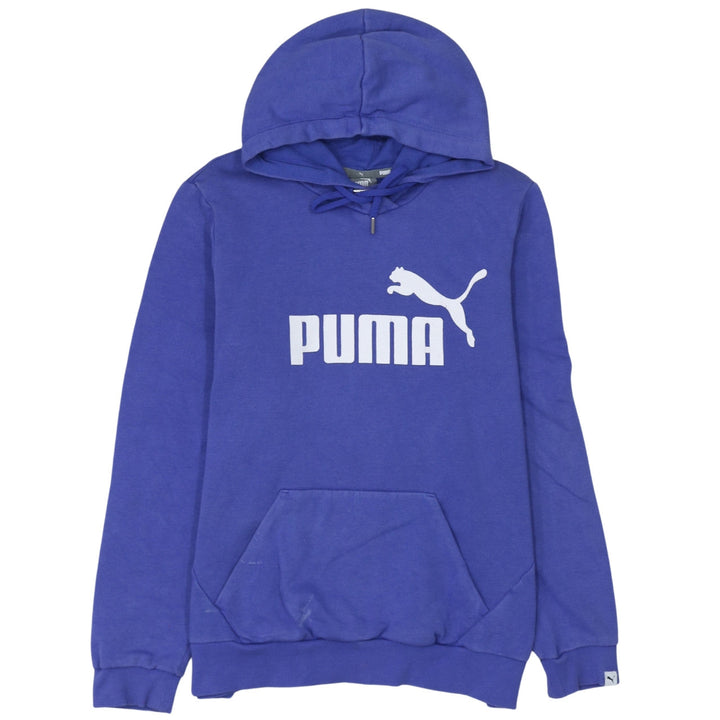 Puma Women Blue Hooded Pullover Hoodie Size 16 Logo Print