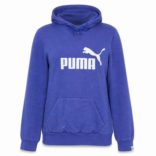 Front view of Puma Women Blue Hooded Pullover Hoodie, size 16, Logo Print