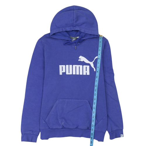 Puma Women Blue Hooded Pullover Hoodie Size 16 Logo Print