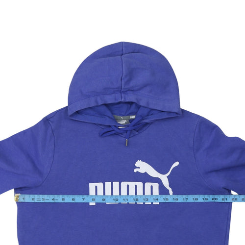 Puma Women Blue Hooded Pullover Hoodie Size 16 Logo Print
