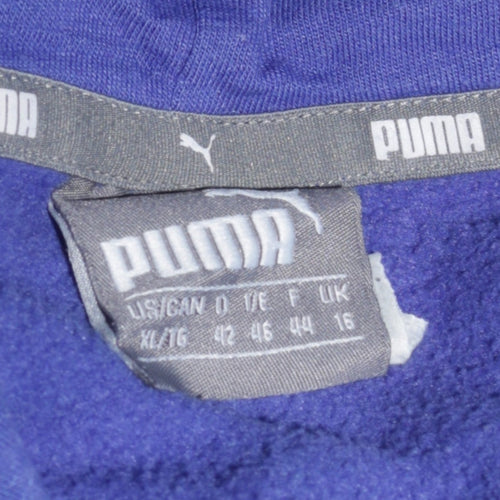 Puma Women Blue Hooded Pullover Hoodie Size 16 Logo Print