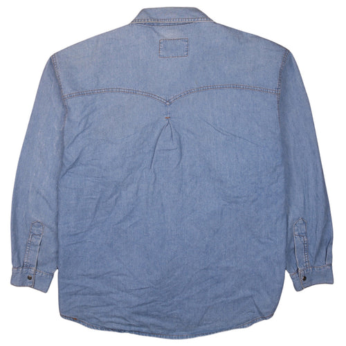 Stockerpoint Men's Blue Western Suede Denim Button-Up Shirt L