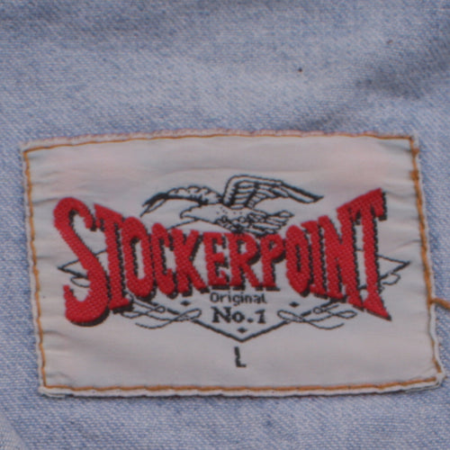 Stockerpoint Men's Blue Western Suede Denim Button-Up Shirt L