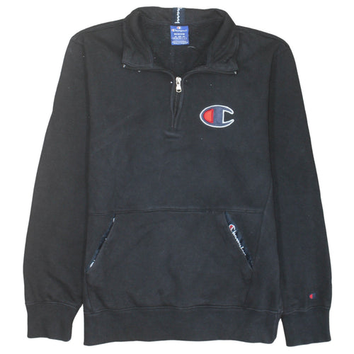Champion Mens Black Medium 1/4 Zip Fleece Sweatshirt